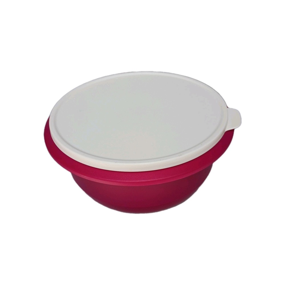 TUPPERWARE Mixing Bowl Large Flat Bottom 14 Cup 3.5 Qts Rhubarb Red Lid Seal